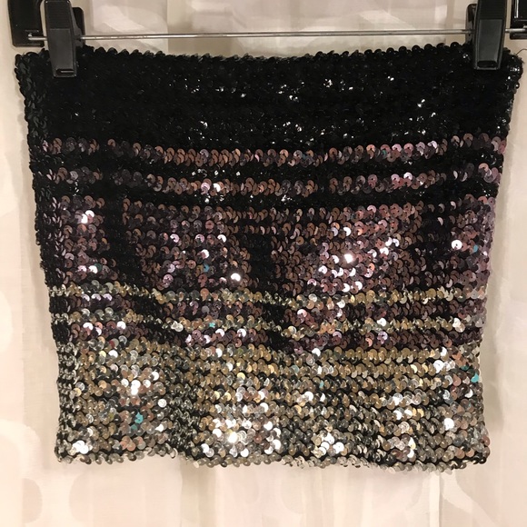 Vtg Sequin Tube Top Ombre Black Lavender Silver M - Picture 2 of 8